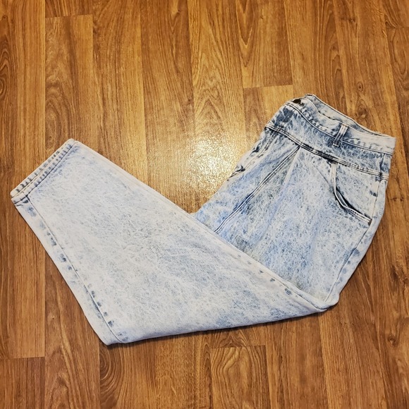Vintage 90's Acid‎ Wash Jeans Women 22 Blue Tapered Leg Baggy USA Made - Picture 1 of 7